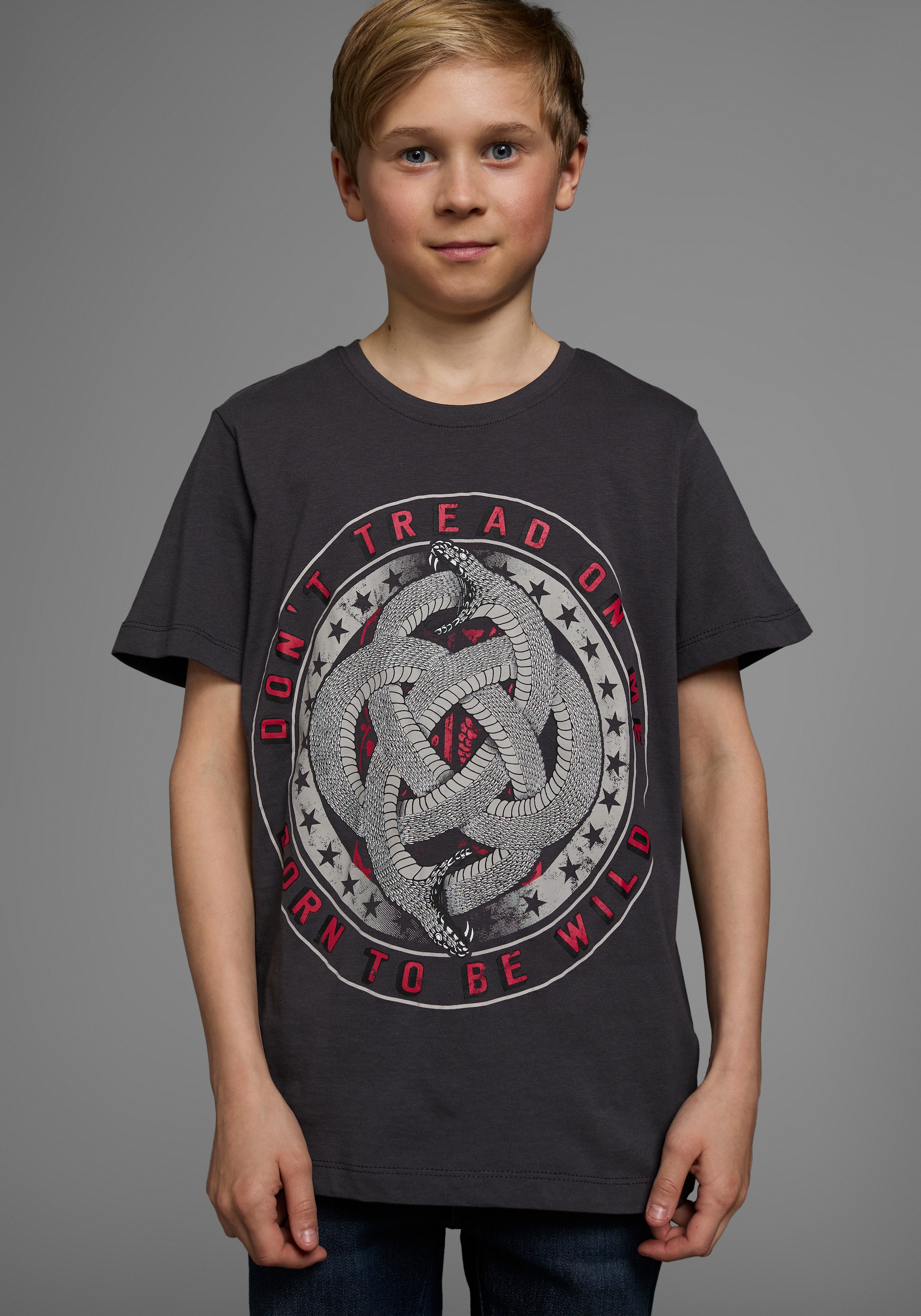 KIDSWORLD T-Shirt , Kurzarm,  Basic-Passform,  mit modischem Druck,  Rundhalsausschnitt