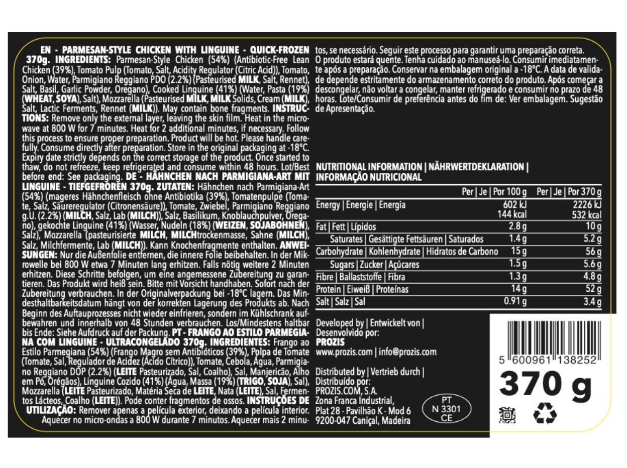 REFEIÇÃO HIPERPROTEICA PROZIS FRANGO PARMEGIANA 370G