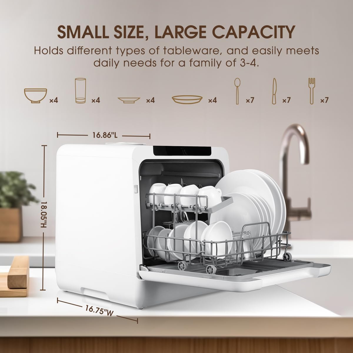 HAVA mini lave vaisselle, nouveau modèle amélioré 2024, 8 programmes de lavage, lave-vaisselle portable avec sécurité enfant et fonction de démarrage