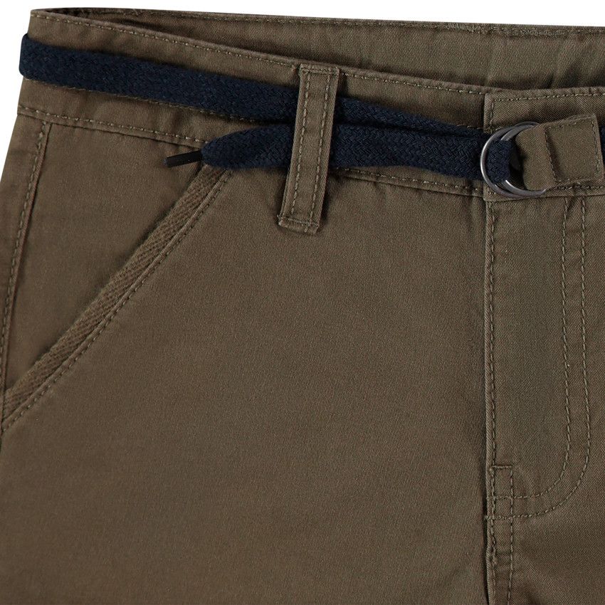 Bermuda en coton uni avec ceinture ajustable - Kaki