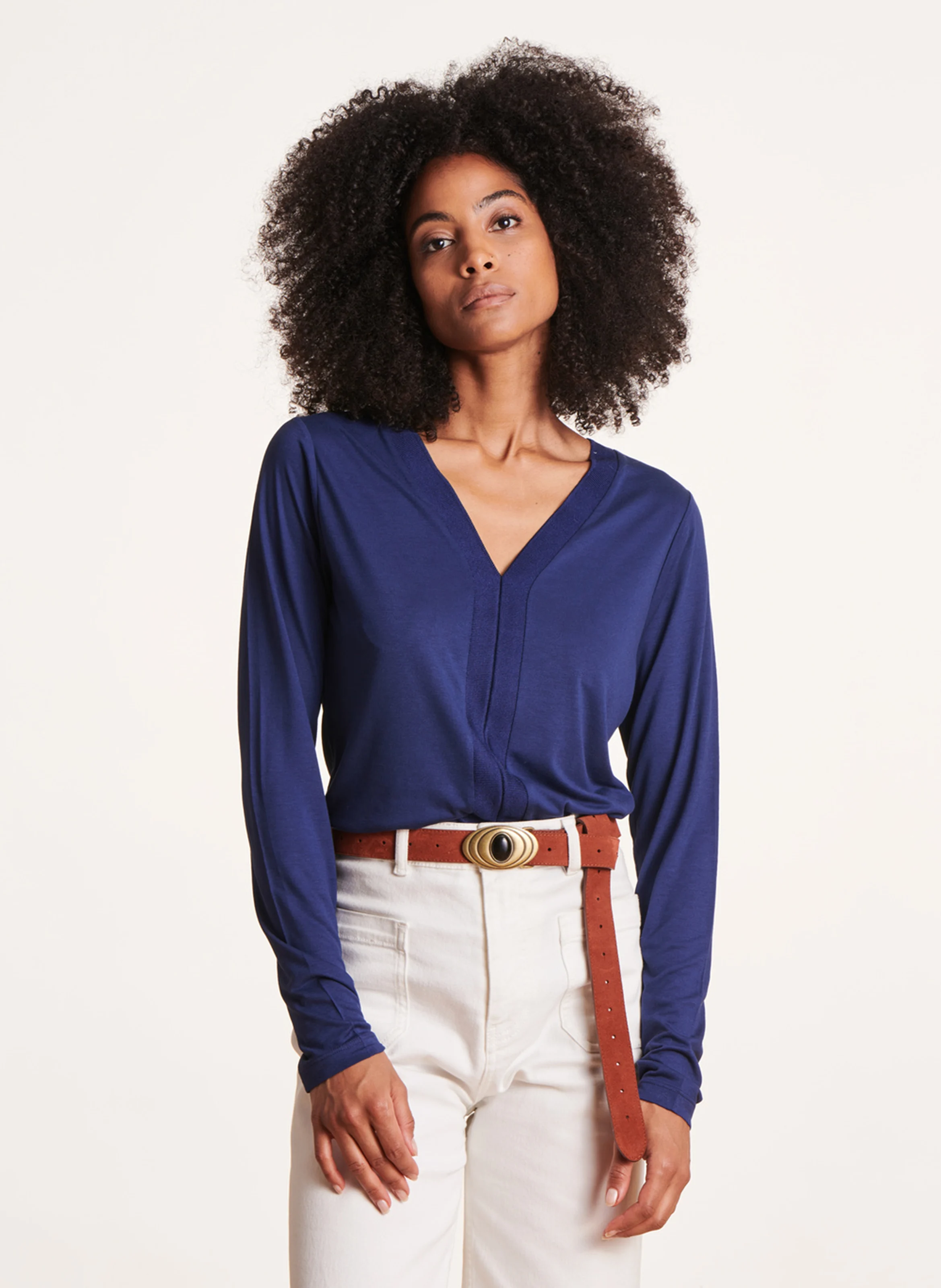 Tee-shirt ample col V | Bleu