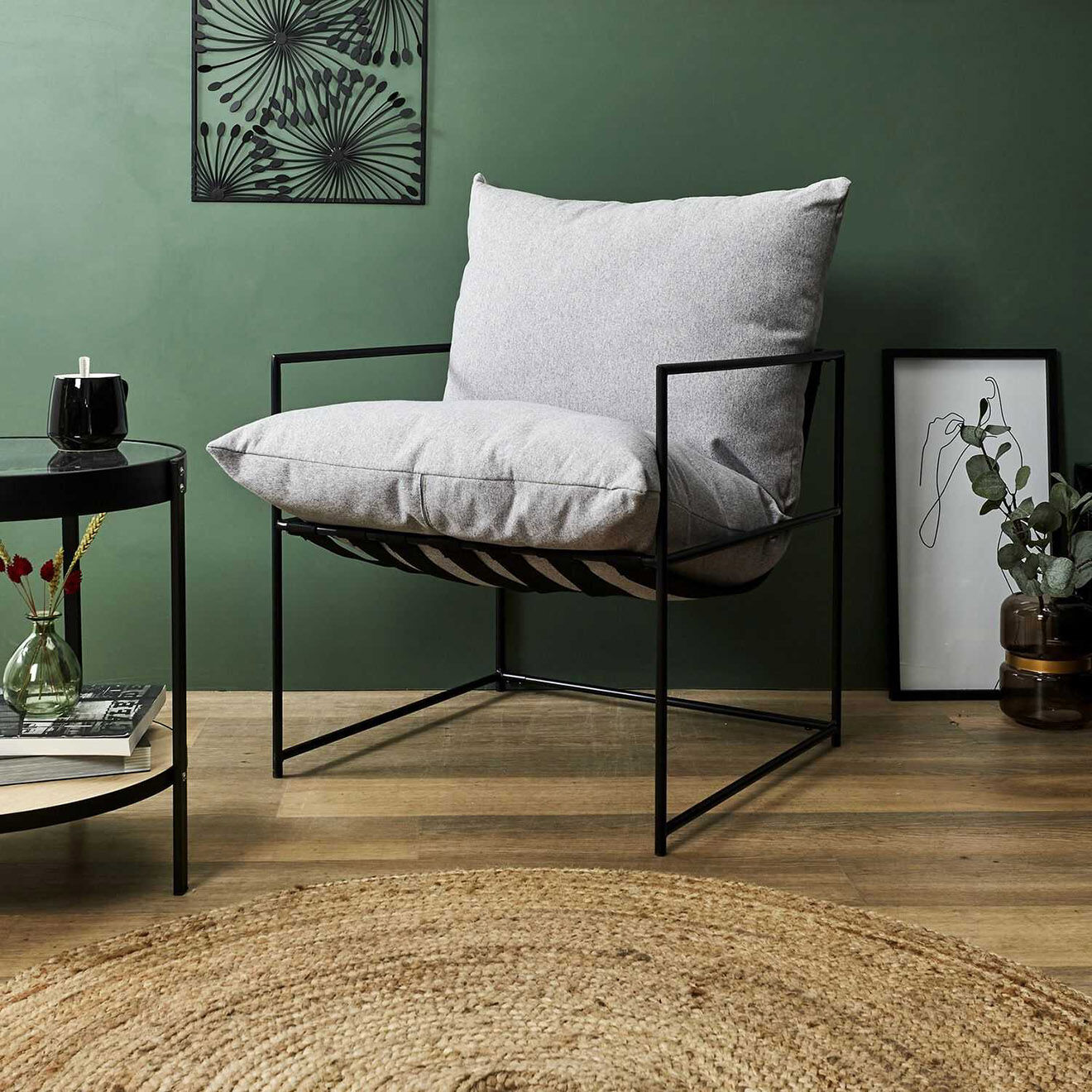 Home Deco Factory Fauteuil Jonas gris/noir - 61x61x62.5 cm