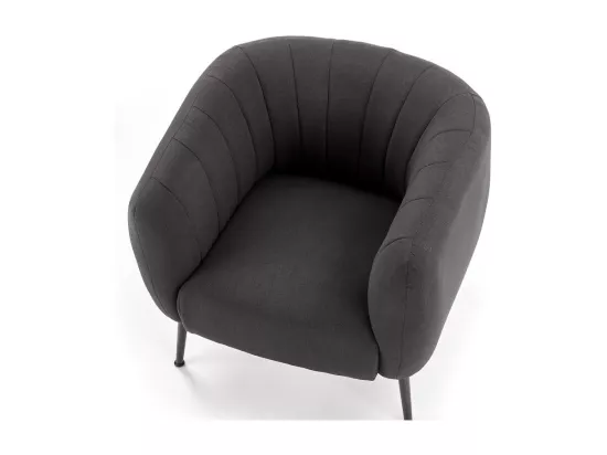 Fauteuil rembourré en tissu gris foncé avec pieds en acier noir Dreamin