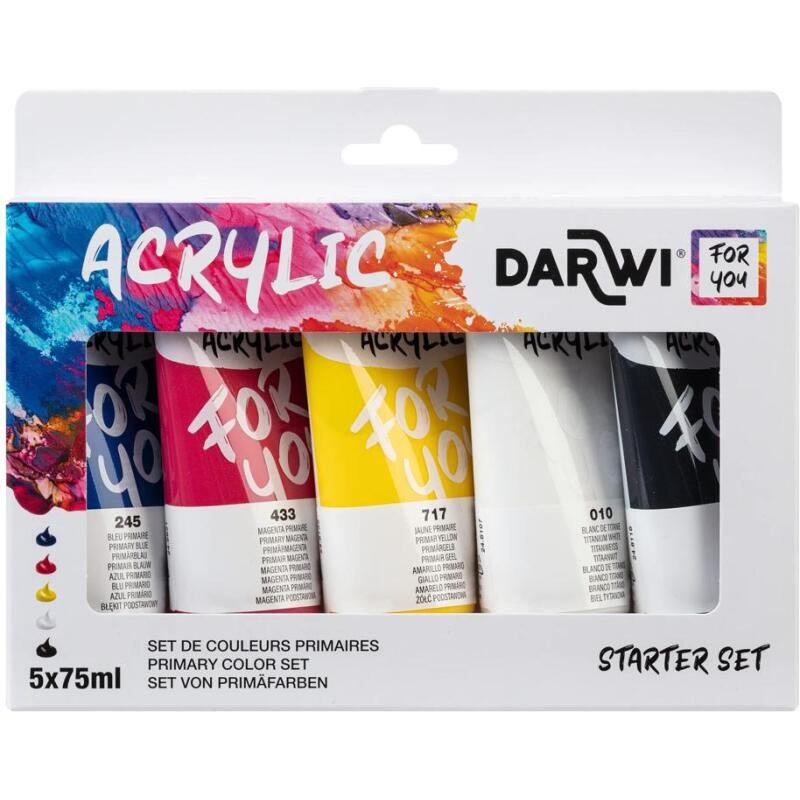 Darwi For You set de peinture acrylique - 5x75 ml - Assortiment