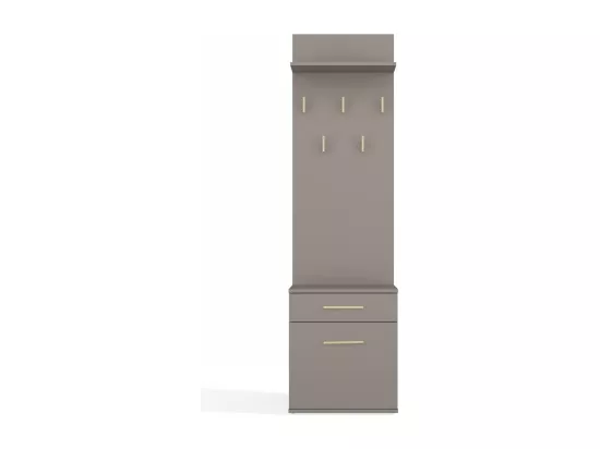 VIONI - Meuble vestiaire d'entrée - Portemanteau mural avec étagère - 5 crochets - Tiroir + meuble de rangement - Gris