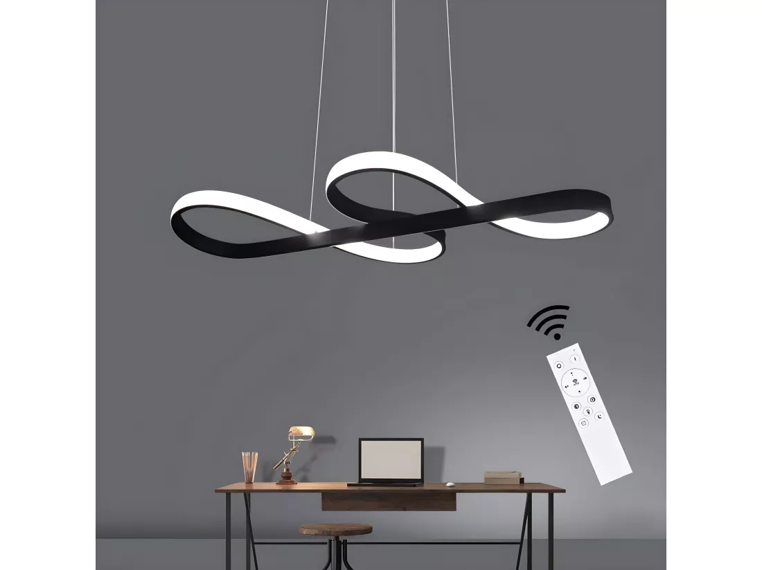 NETTLIFE Suspension LED Silicone Noir Diam.75cm Dimmable avec Télécommande Design Moderne pour Salle à Manger Étude Salon Cuisine Bureau 47W