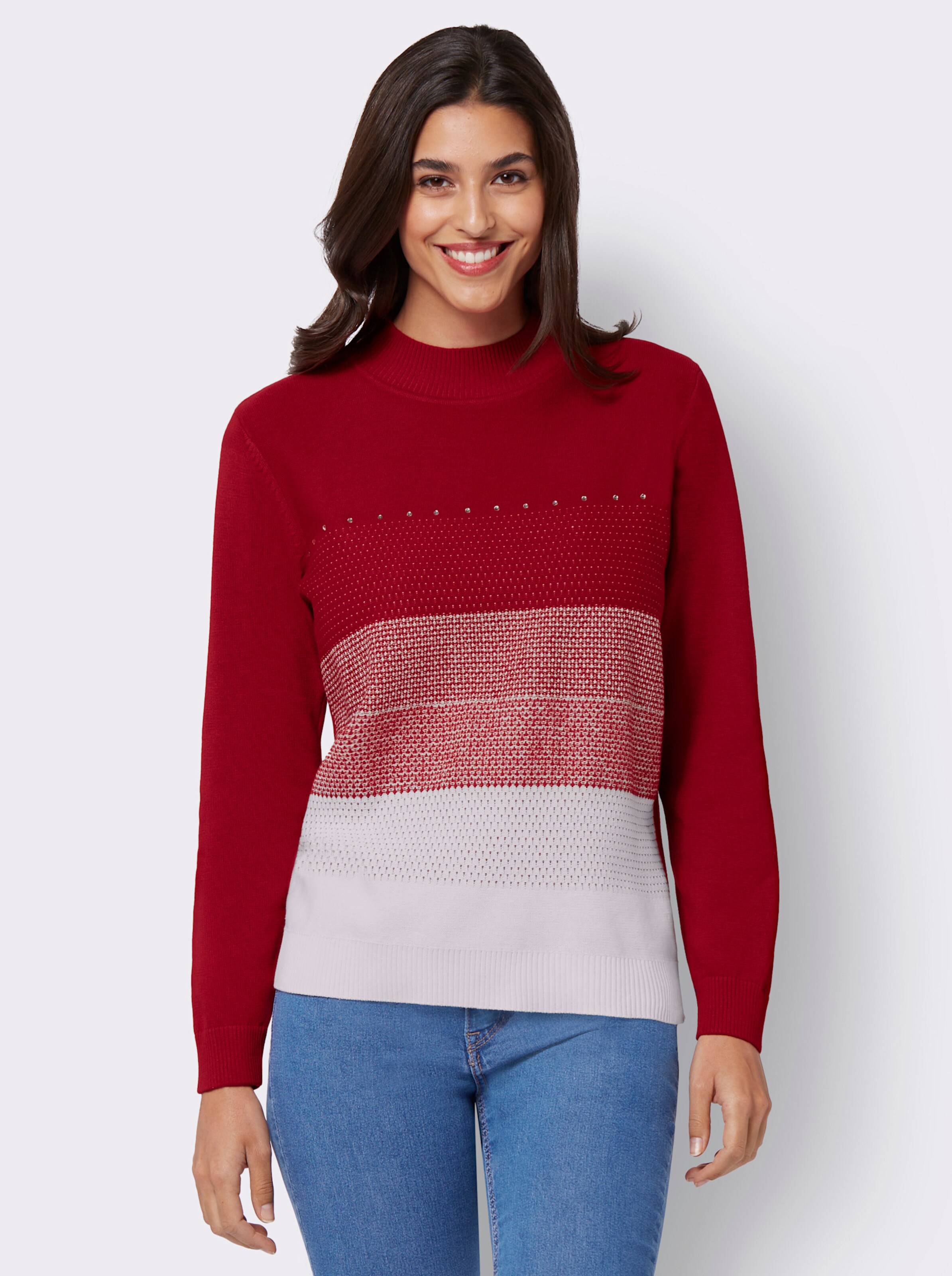 Stehkragenpullover mit glänzenden Ziersteinchen