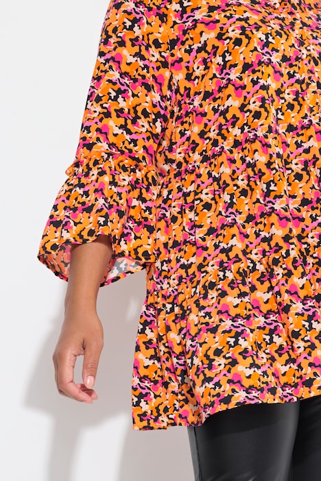 Tunikabluse, A-Linie, Camouflage-Print, Volants