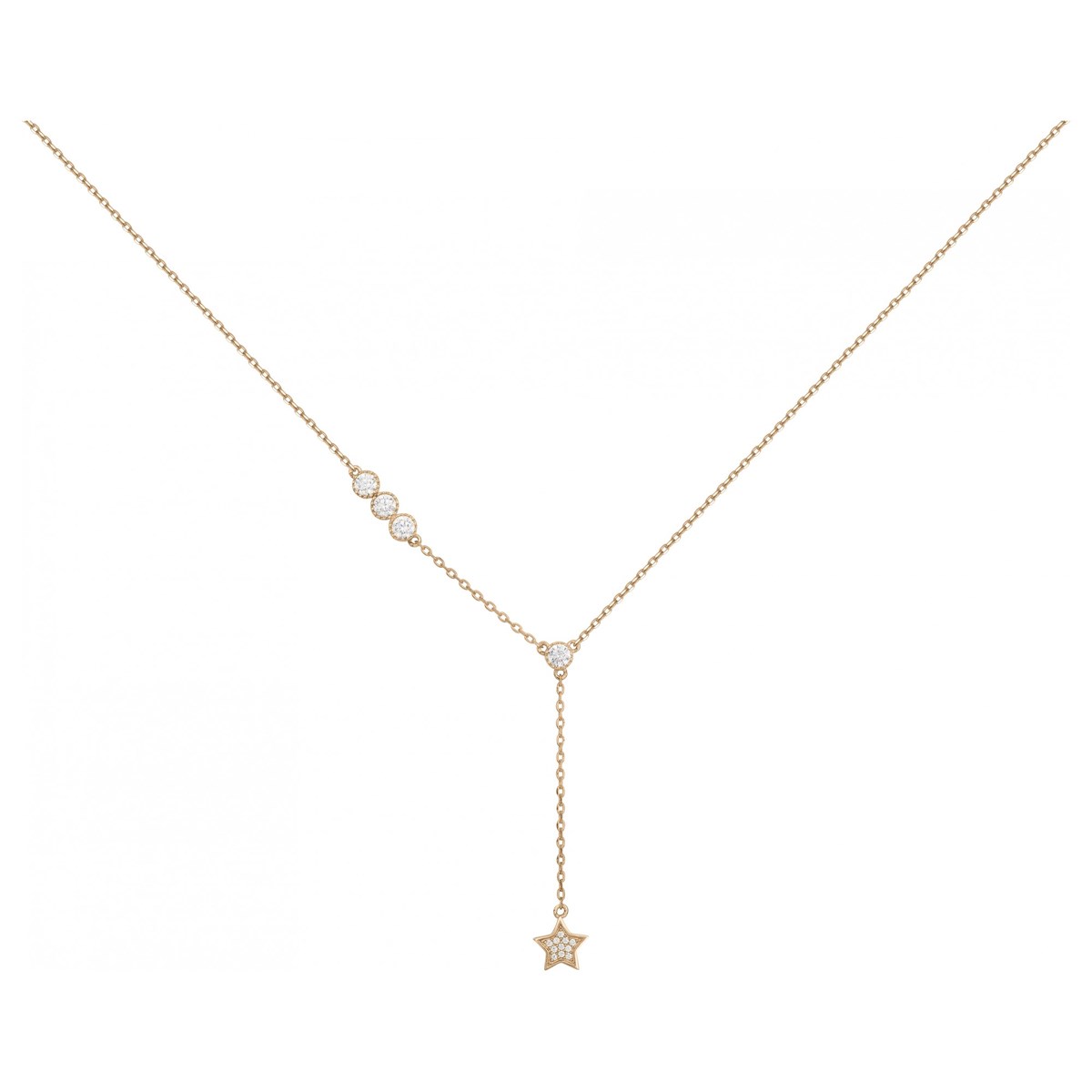 Collier Y en Plaqué Or avec oxyde de zirconium blanc