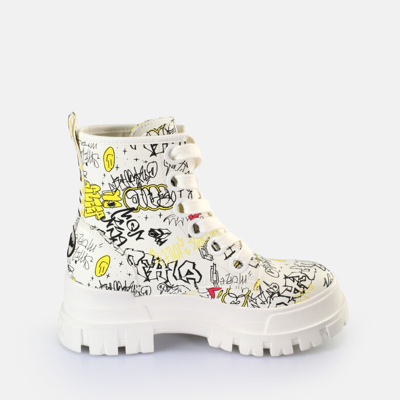 Aspha Lace Up Hi Bottines véganes, blanc graffiti