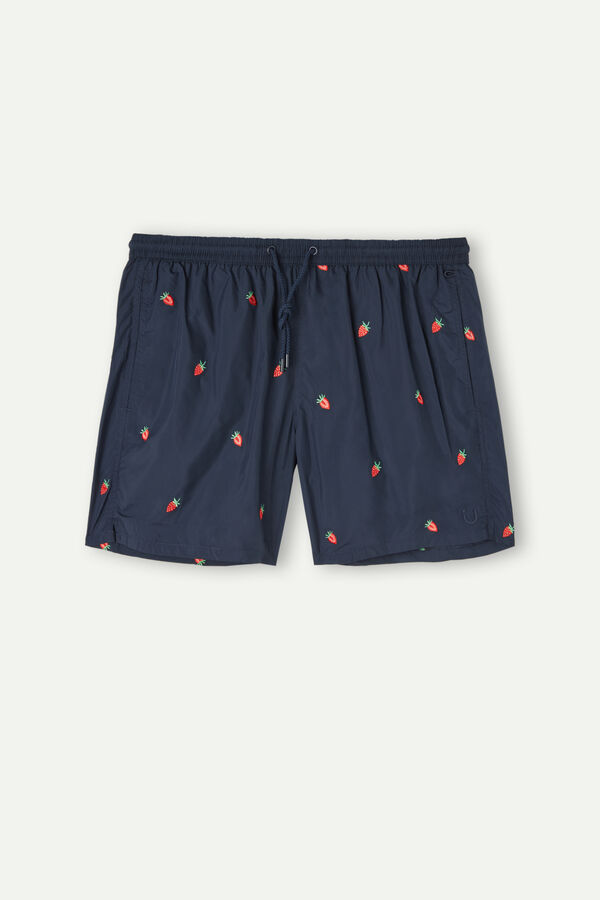 Maiô boxer com bordado de morango