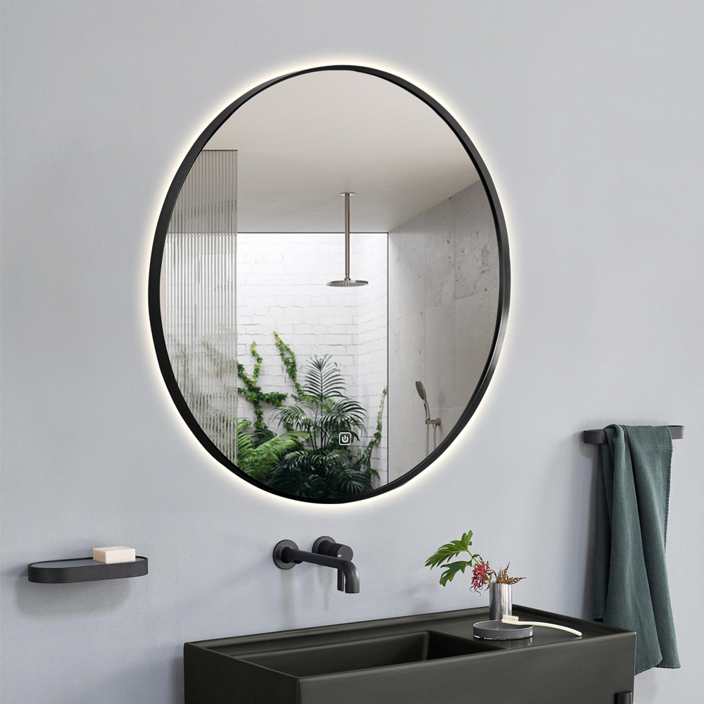Saniclear Circle Black ronde spiegel met LED verlichting 90cm incl. spiegelverwarming mat zwart