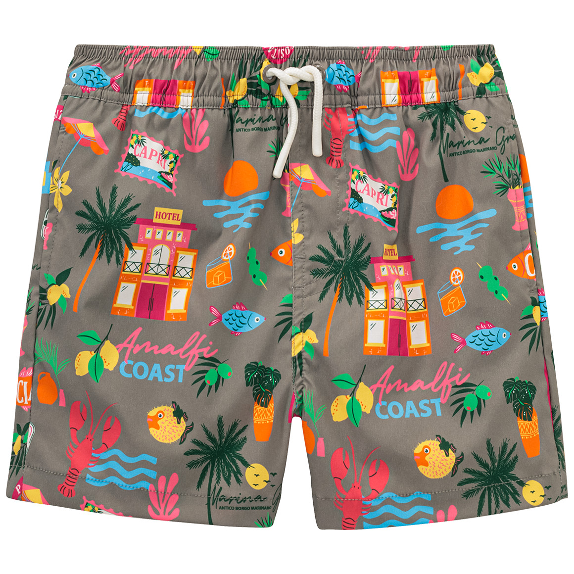 Jonas Nielsen Jungen Badeshorts mit Allover-Muster dunkeloliv / bunt