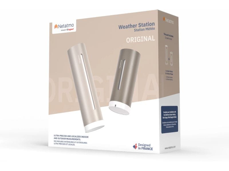 Netatmo Wetterstation ORIGINAL 2. Generation Sand Smarte Wetterstation mit Innen- & Aussensensoren für Echtzeit-Wettermessungen (Temperatur, Luftfeuchtigkeit, Luftqualität, UV-Index, Pollenflug, Wettervorhersage) kompatibel mit Apple Home, Alexa & Go