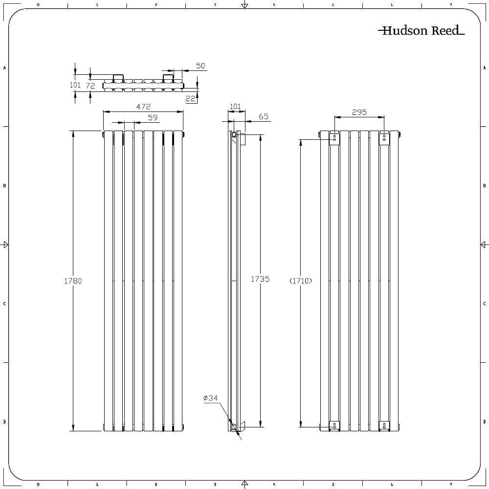 Hudson Reed Sloane - Design Heizkörper 1780mm x 472mm in Anthrazit
