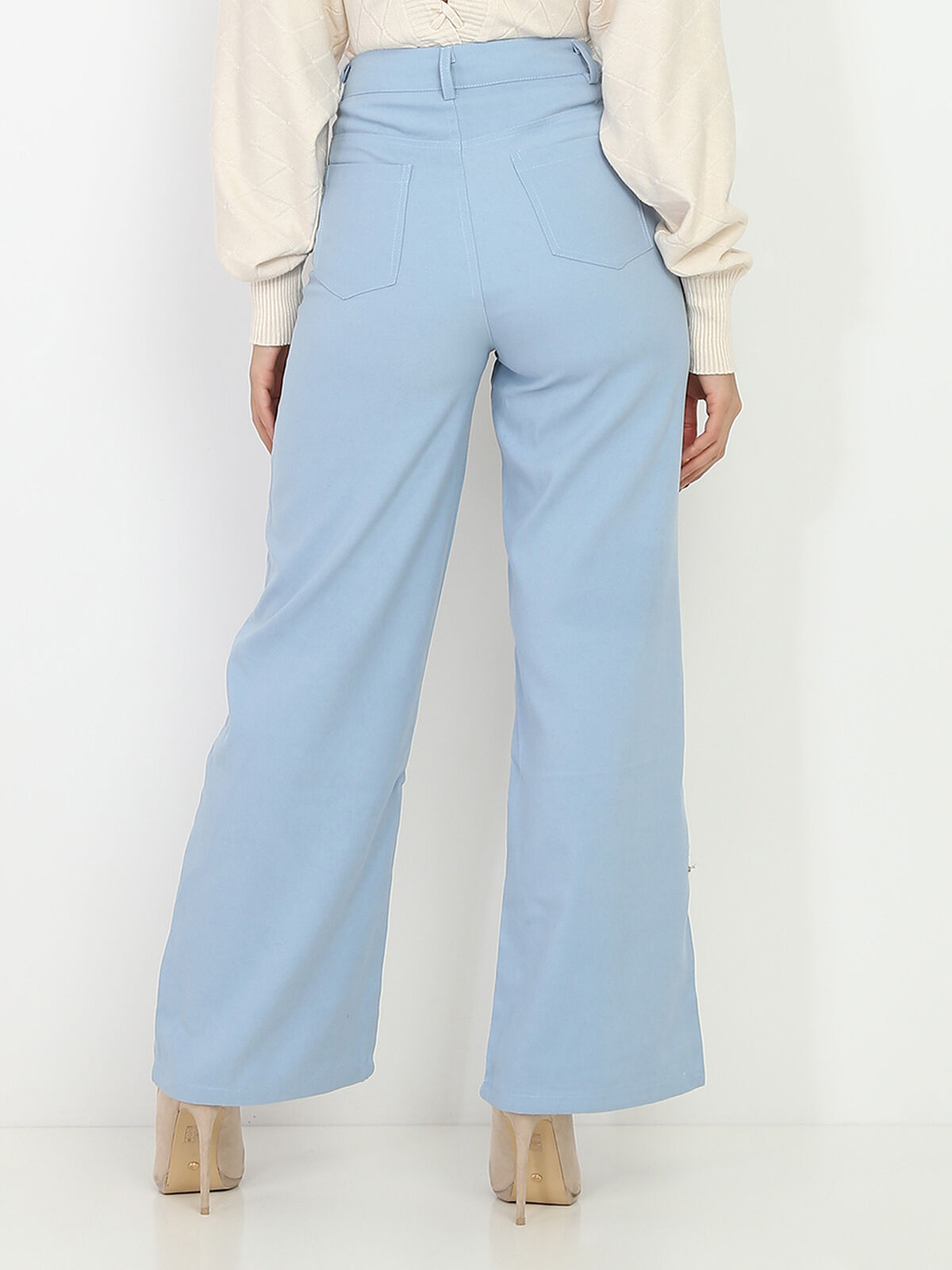 Pantalon large à taille haute- Bleu clair