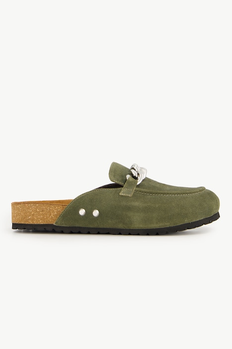 Leder-Mules, Pantoletten, Zierkette, Lederfutter, Weite H