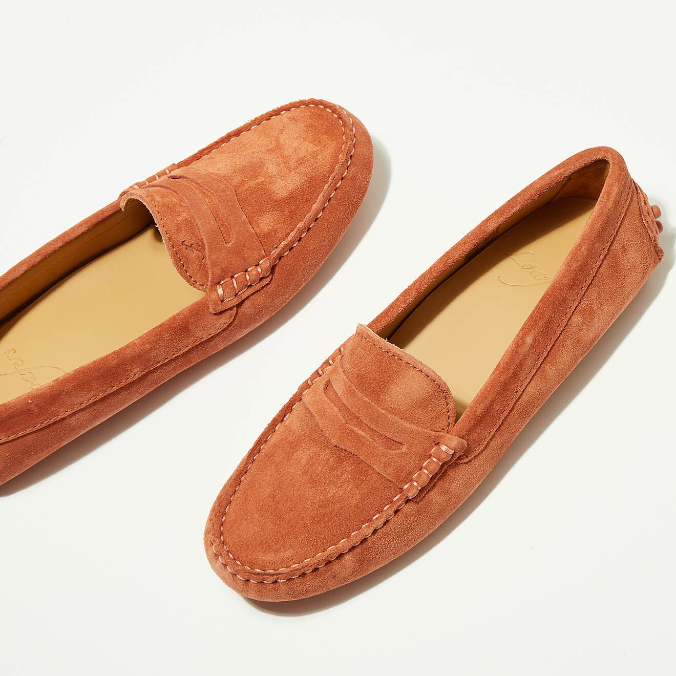 Loafers Mocassins en Velours de Cuir Lena  camel rosé