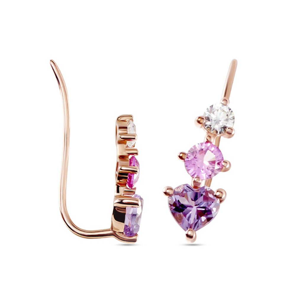 Boucles D'oreilles Lauressa Or Rose Amethyste Violet Oxyde