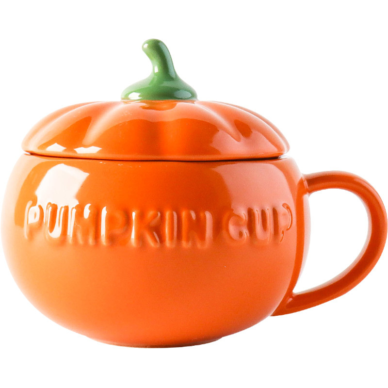 (300ml) Keramik Halloween Tasse Kürbis Suppen Schüssel Pumpkin Cup mit Deckel - Orange