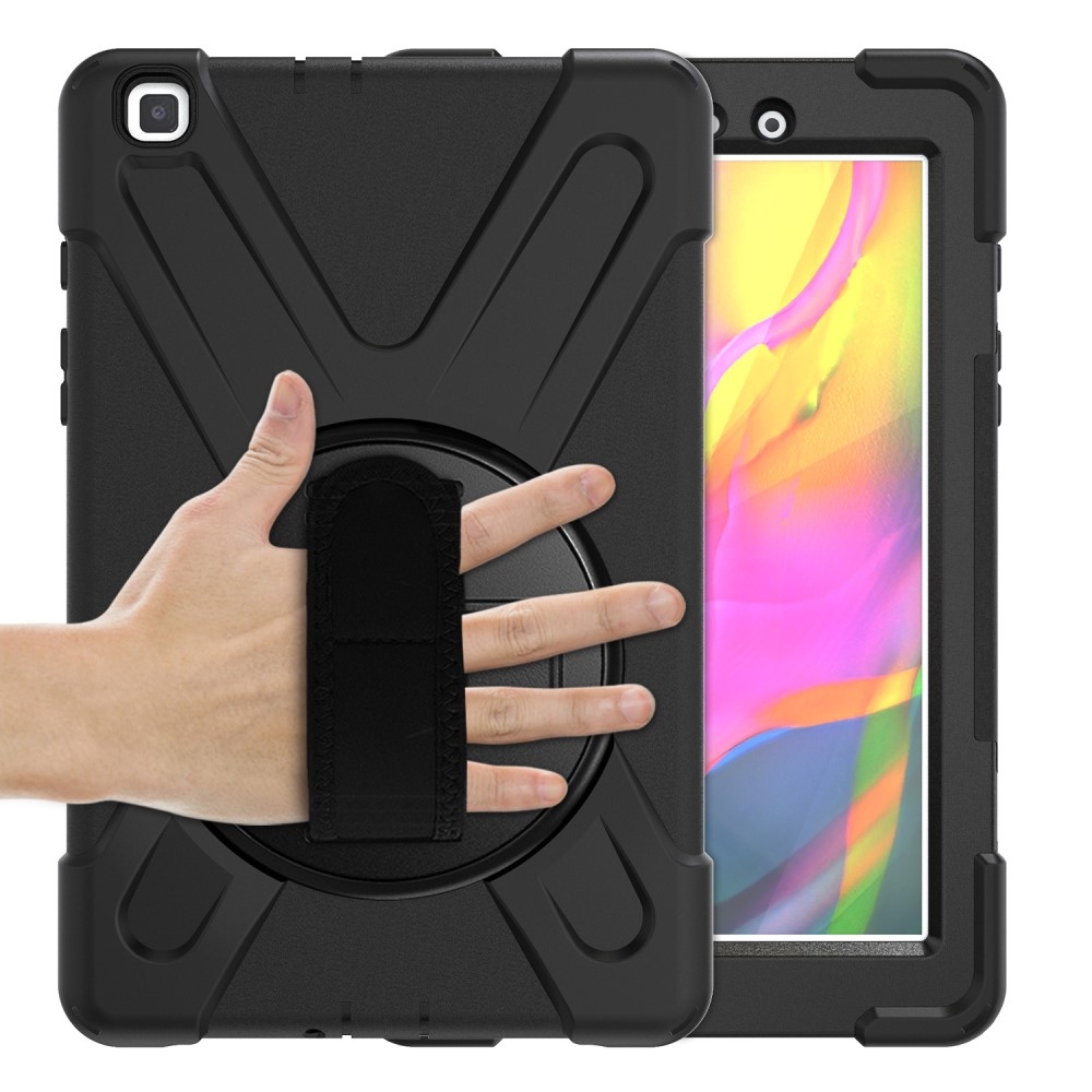 Samsung Galaxy Tab A 8.0 (2019) Hybrid Outdoor Silikon Case Hülle mit Aufsteller und Handschlaufe - Schwarz