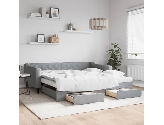 VIDAXL - Lit de jour avec gigogne et tiroirs gris clair 100x200 cm ti...