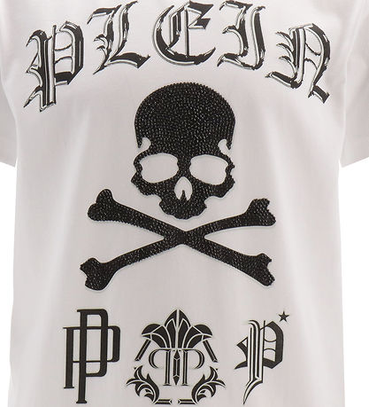 Philipp Plein T-Shirt - Weiß m. Schwarz/Strassstein