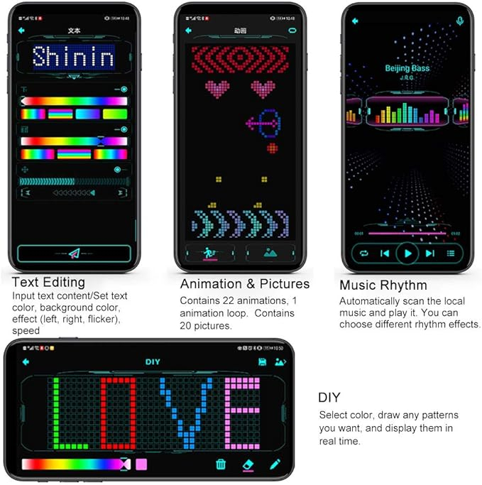 432 LED's Party Brille Programmierbare Festival Leuchtbrille Rave Accessoire mit Aufbewahrungs Tasche / App Steuerung (iOS/Android) - Schwarz