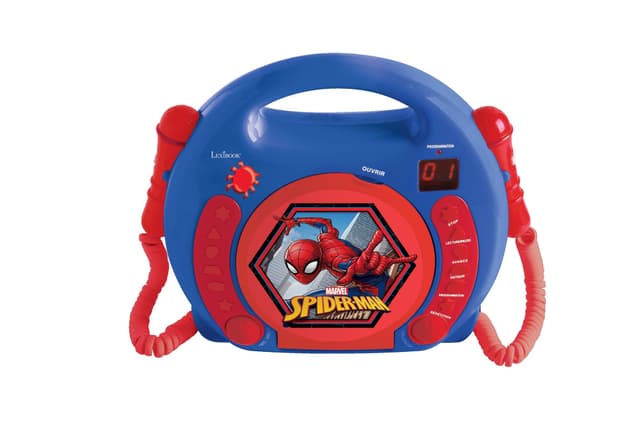 SpiderMan Bærbar cd-afspiller med 2 mikrofoner til at synge med