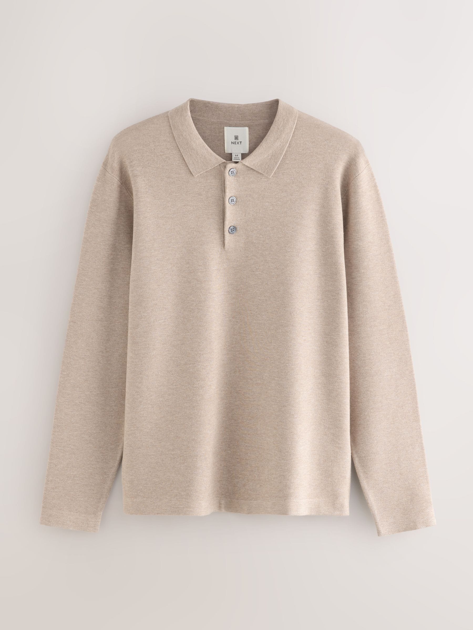 Moutkleurig - Knopen bij de hals - Regular Fit Premium Mid Weight Long Sleeve Knit Polo Shirt