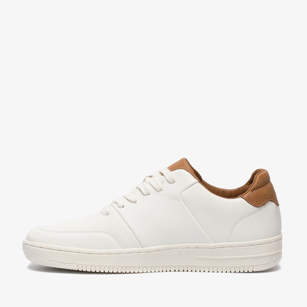 Blue Box witte heren sneakers met bruin detail