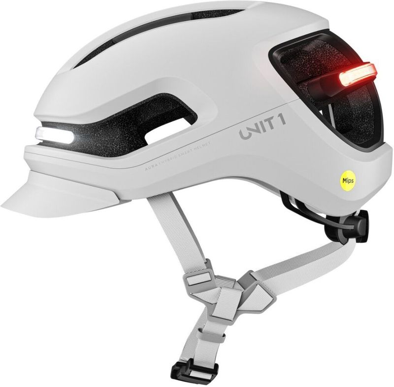 Unit 1 - AURAMIPSLCHALKV1 - MIPS Fietshelm met slimme functies - wit - maat L incl. afstandsbediening voor knipperlichten