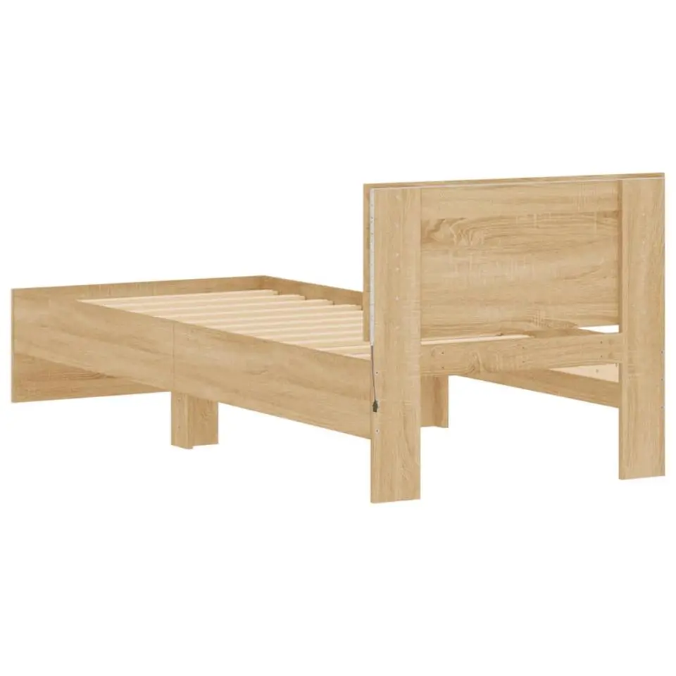 vidaXL - LED eenpersoonsbed met hoofdbord - Sonoma eiken - 90x200 cm