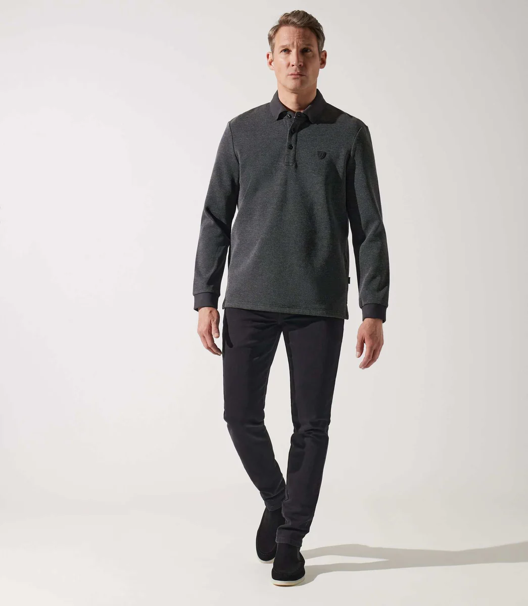 Polo manche longue piqué chiné anthracite GIPIQUE