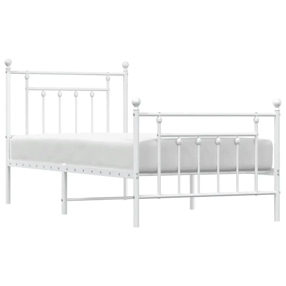 vidaXL - Bed frame met hoofd- en voeteneinde - Wit - Metaal - 90x200 cm