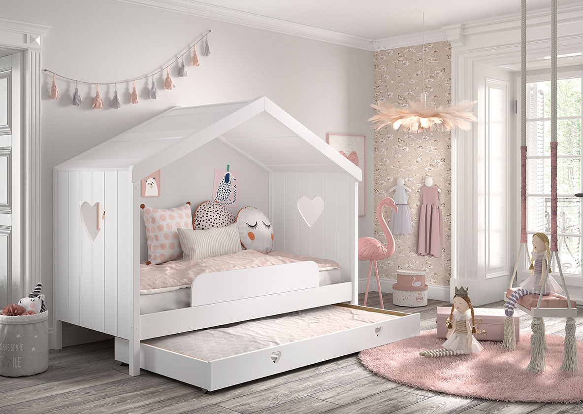 Hausbett AMORI - weiß - mit Bettschublade - 90x200 cm