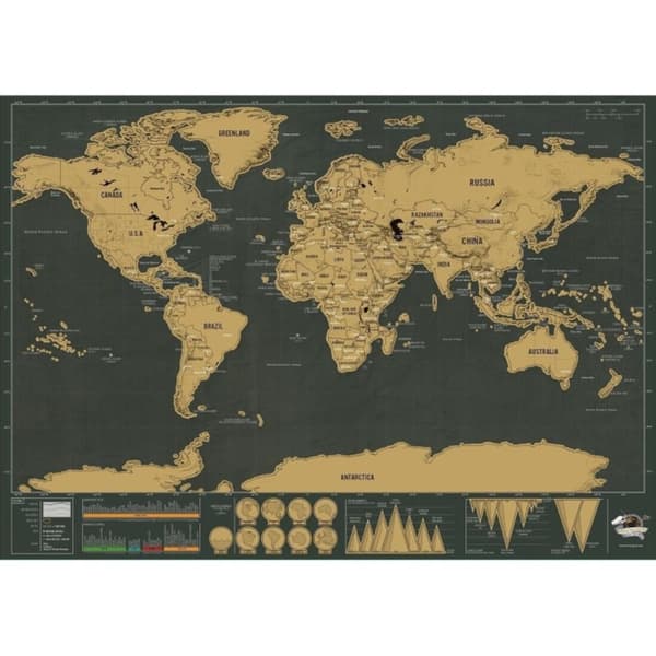 Kart med Skrape / Scratch Map / Verdenskart - 42 x 30 cm
