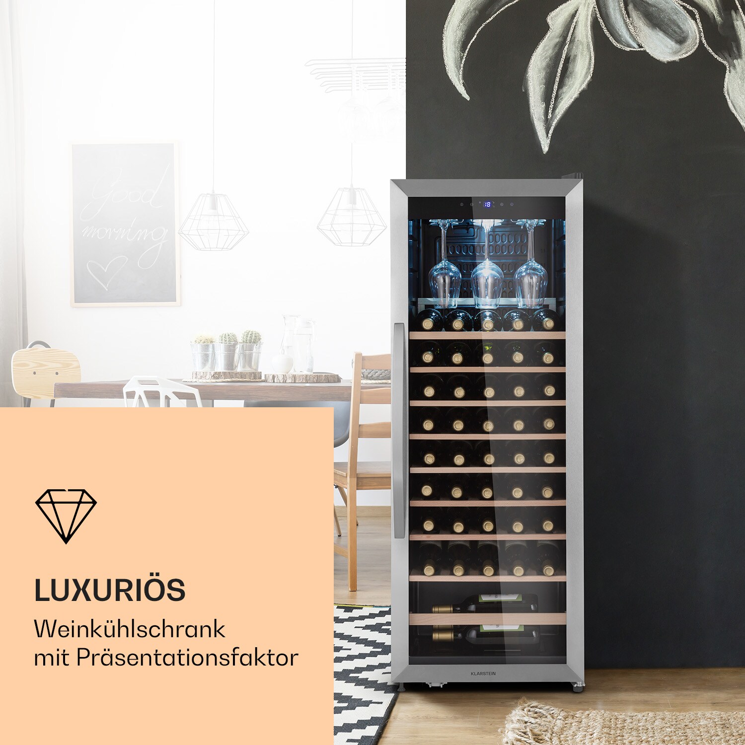 Vinamour 46 Uno Weinkühlschrank 1 Zonen 155 L/46 Fl. 4-18 °C Edelstahl