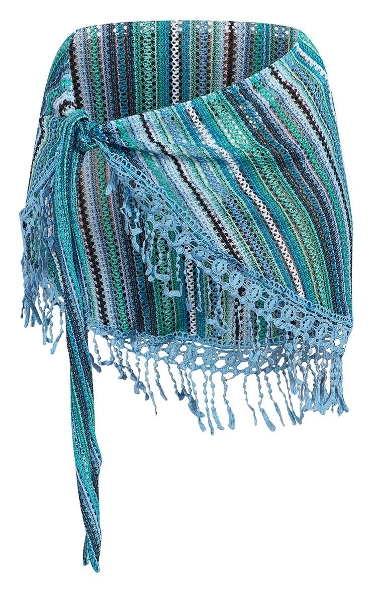 Bleu Turquoise Mini Paréo À Ourlet À Pompons En Crochet