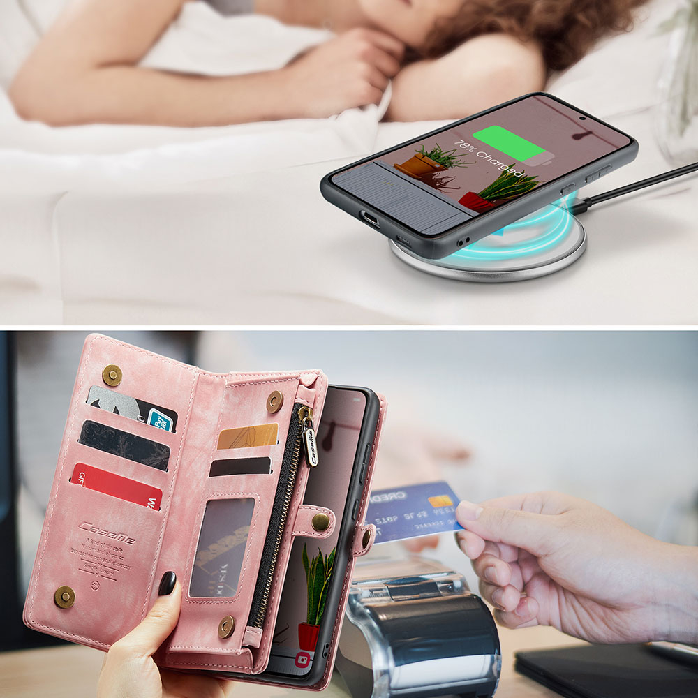 Samsung Galaxy S24 FE 2in1 Leder Tasche   Magnet Hardcase Karten Etui - Rosa
