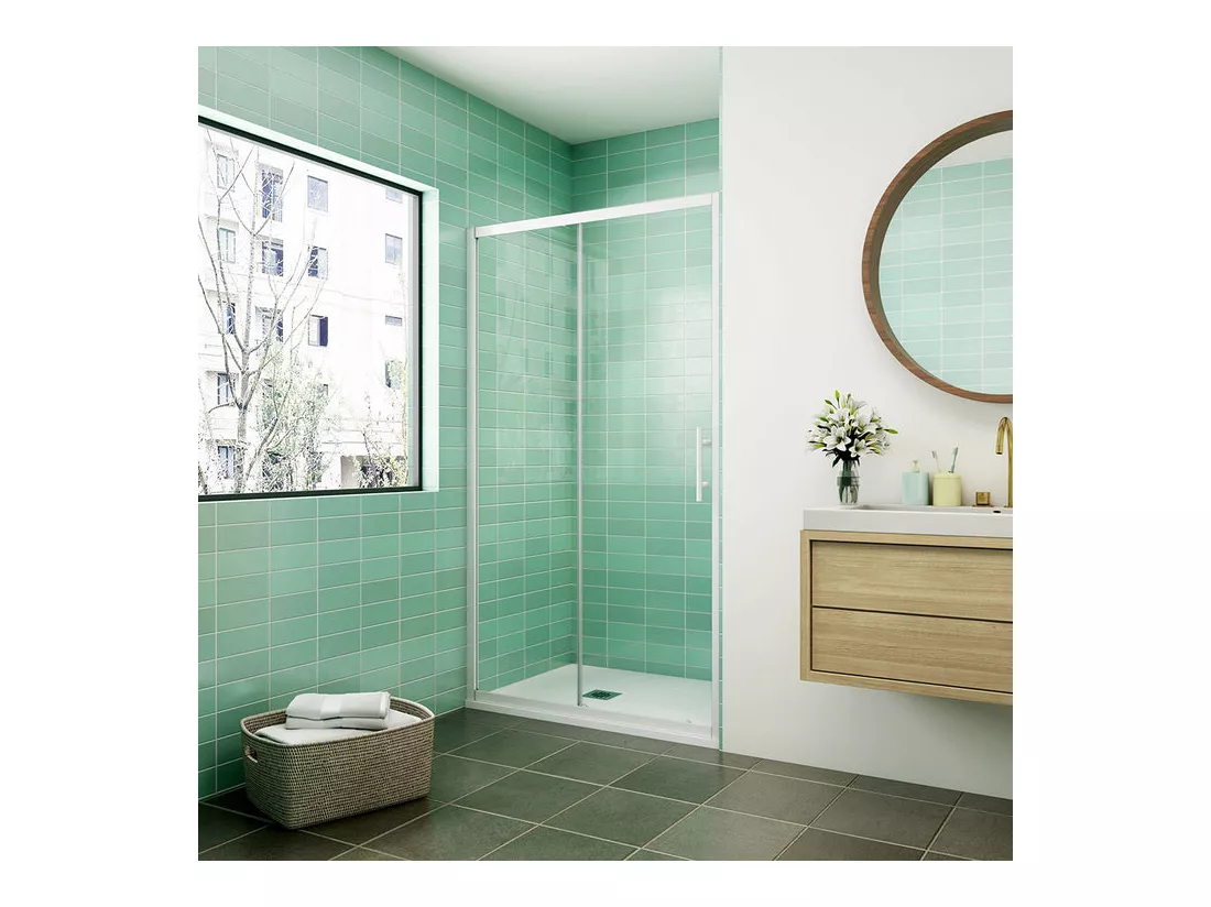 Porte de douche coulissante 120x190cm profilé blanc - Verre de sécurité
