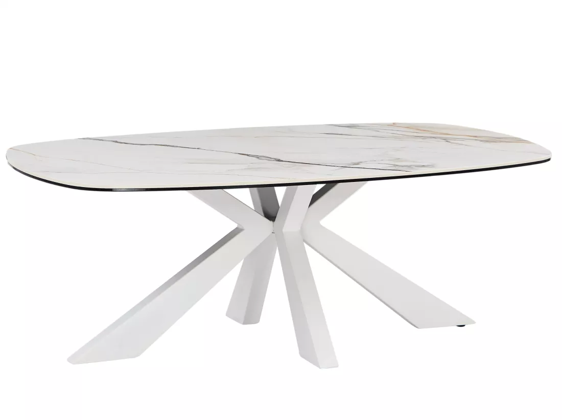 Table basse en verre trempé, céramique et métal - Effet marbre blanc - DERIYA de Maison Céphy