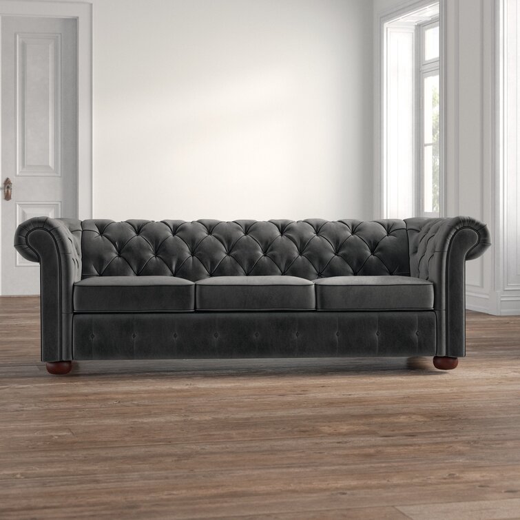 Alena 91.25&rdquo; Velvet Rolled Arm Chesterfield Sofa