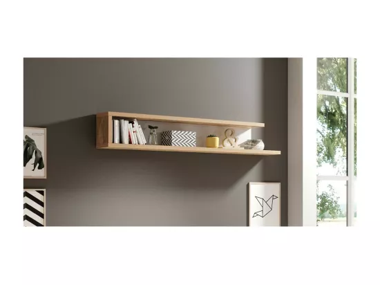 Étagère murale 180cm coloris chêne et blanc brillant collection SINATRA