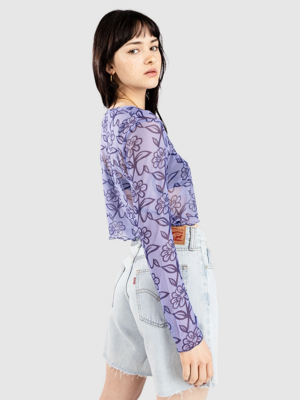 Santa Cruz Delfino Flower Mesh Crop Long Sleeve T-Shirt blue/dark blue