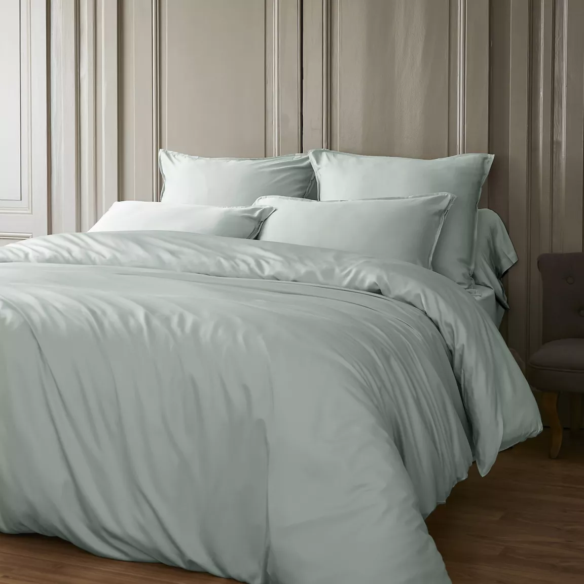 Housse de couette satin de bambou (240 x 220 cm) Salomé Vert eucalyptus