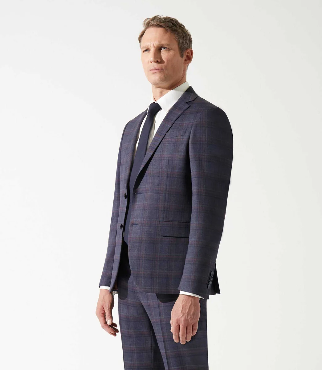 Costume col châle à carreaux bleu