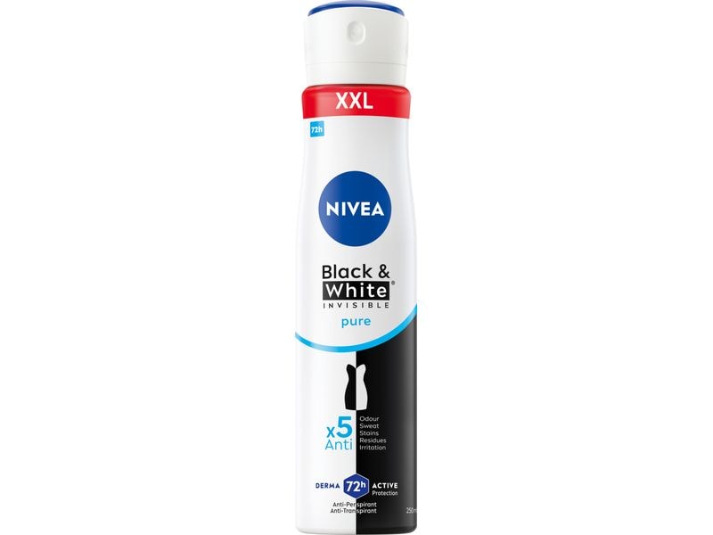 NIVEA Deo Spray Black and White Pure XXL 250 ml Deo bietet effektiven Schutz vor weissen Flecken