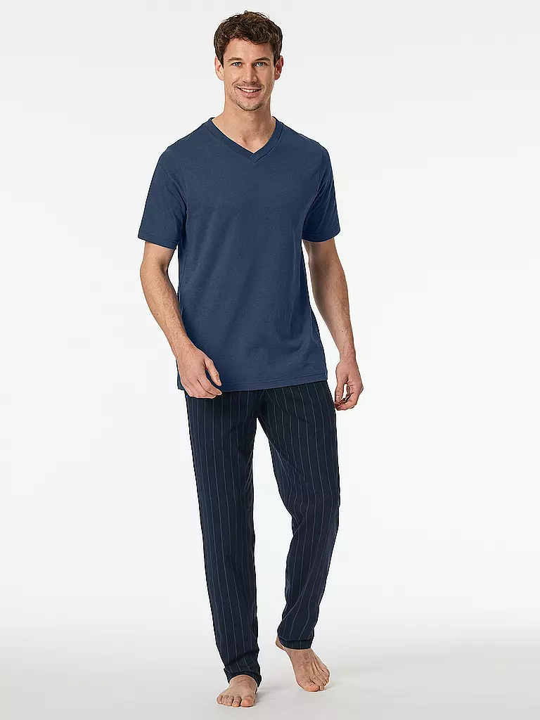 SCHIESSER Pyjama T-Shirt MIX + RELAX blau