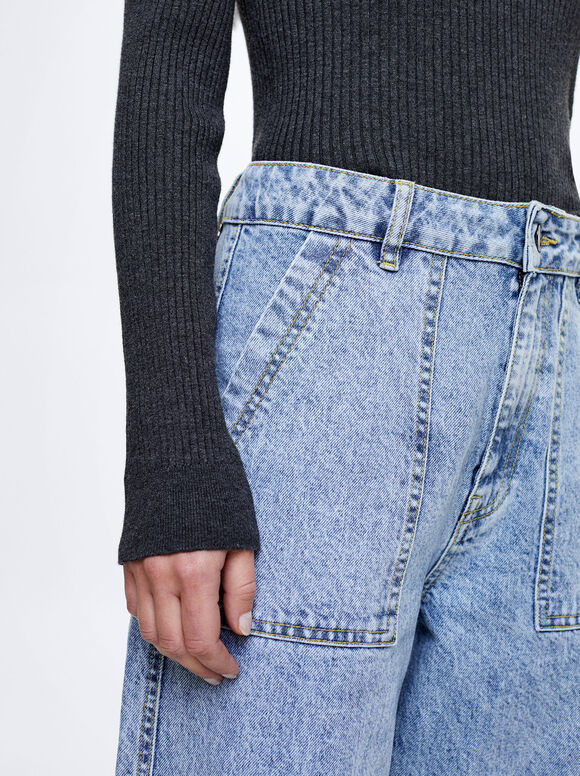 Calça cargo jeans - Azul